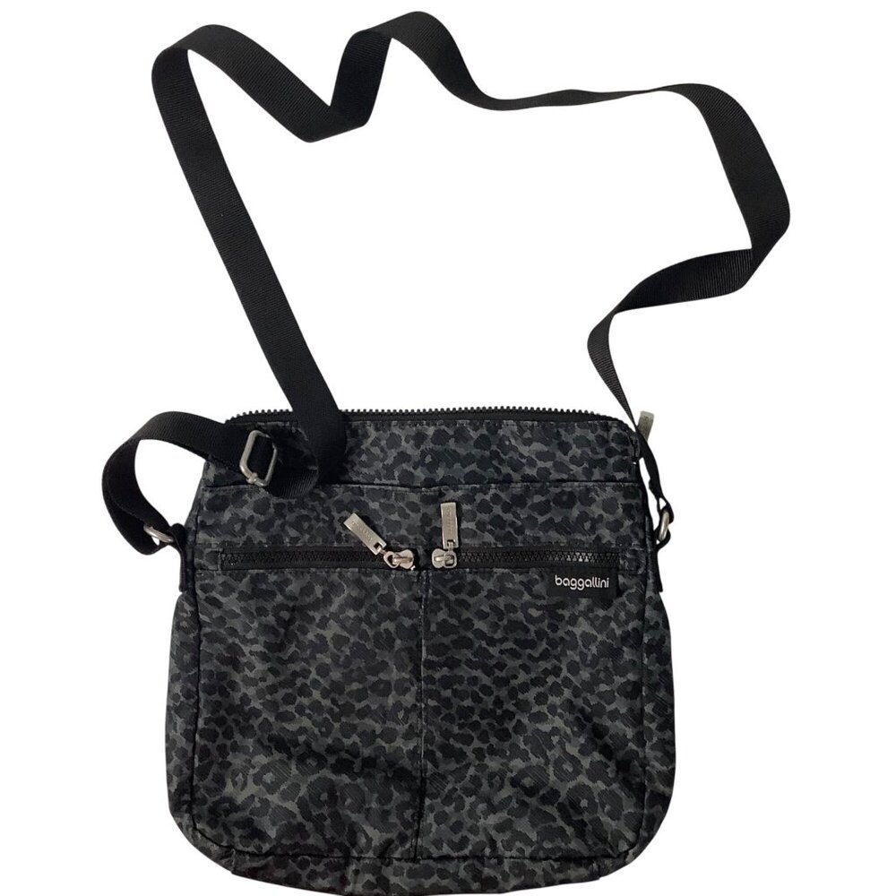 Baggallini Black Leopard Animal Print Crossbody Bag 11"x11"x1"‎